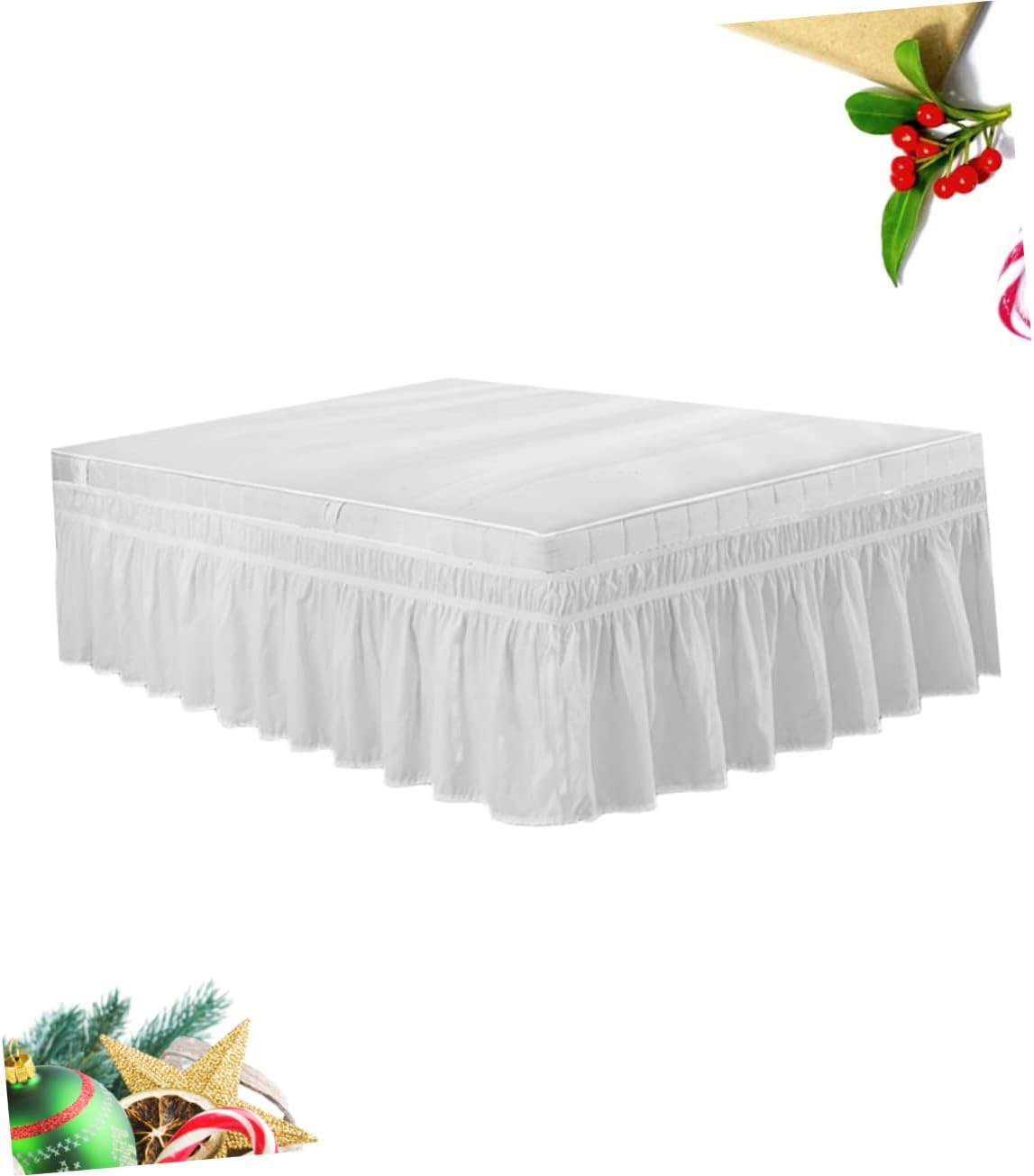 Ciieeo Bed Skirt Dust Ruffle 100X200Cm Polyester Pleated Bedding Skirt Elastic Fit Home and Hotel Bed Accessories White image number 3