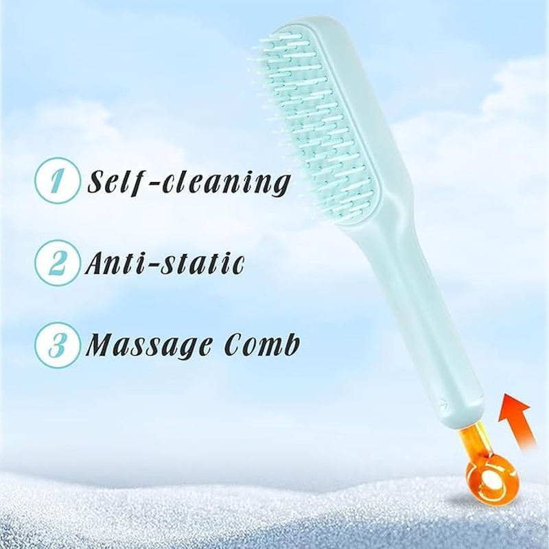 LECHEROUS Self Cleaning Hair Brush Hairbrushes for Women Easy Clean Hair Brush, Massage Comb with Retractable Bristles One-Pull Clean anti Static Hair Brush (Pack of 1) image number 2