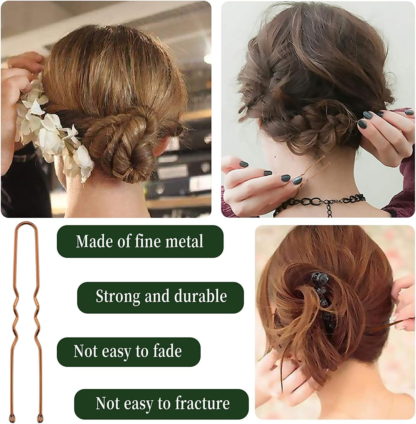 AIEX 50 Pieces U-Shaped Hair Pins Kit Hair Clips Secure Hold Hair Clips for Women Girls and Hair Salon (Brown) image number 6