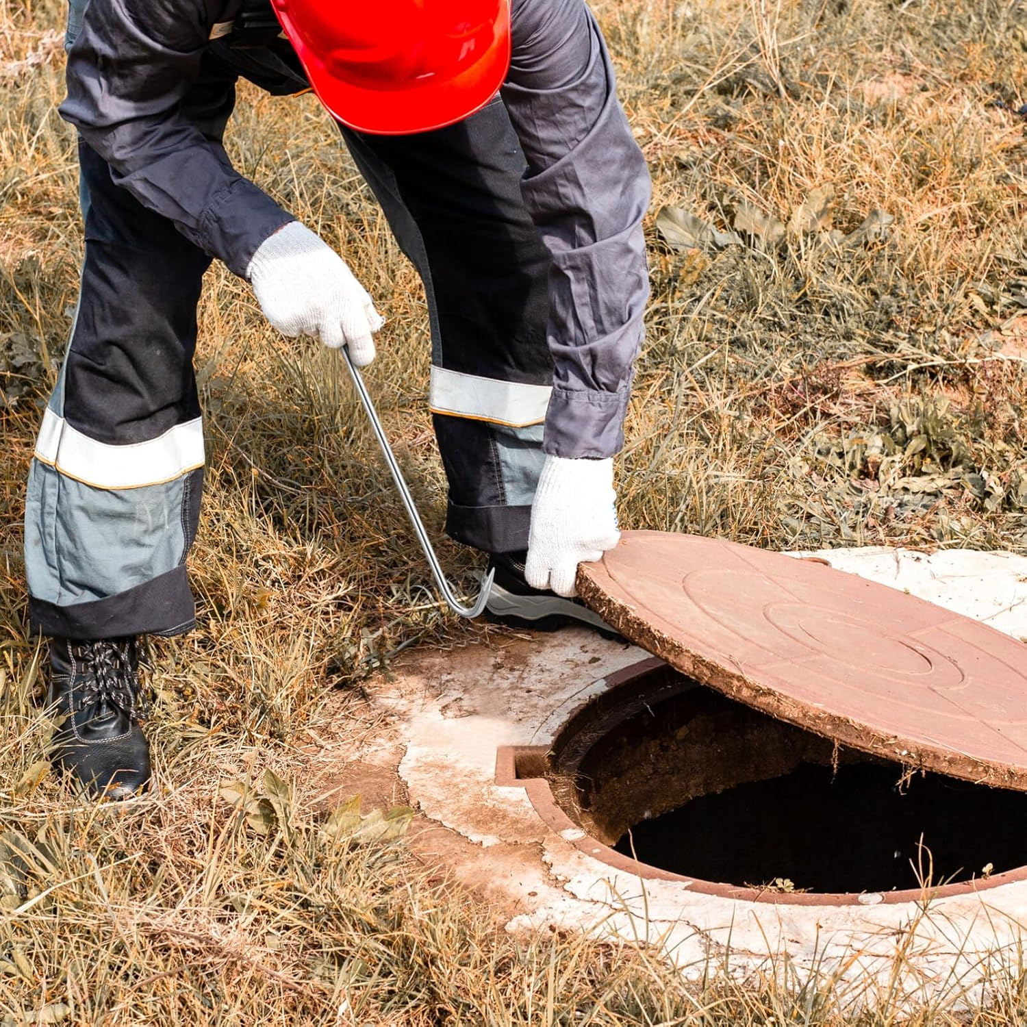 Manhole Cover Hook: 2 Pcs Manhole Cover Lifters, Drain Grate Lifter T Handle Manhole Lid Hooks Manhole Lifting Hook Storm Drain Cover Pull Hook for Lifting Moving Pulling image number 2