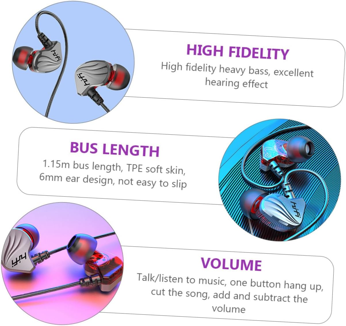 SHOWERORO Plug In-Ear Headphones Wired Headphones for Phone Earphones Heavy Bass Suitable for Mobile Phone and Tablet Comfortable Fit for Everyday Use image number 4