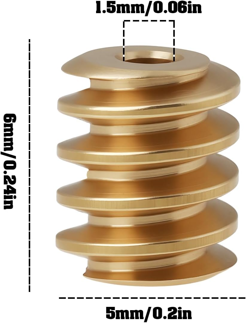 Emsea 10Pcs Brass Worm Gear M0.4 5Mm Diameter 6Mm Length 1.5Mm Bore Compatible with Model Trains Right-Hand Thread for Motor Replacement image number 1