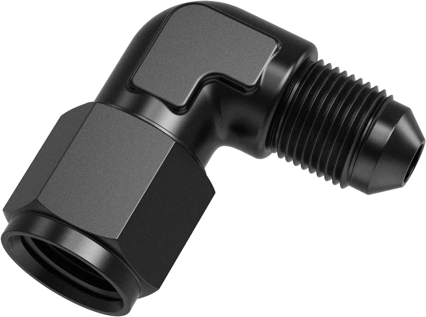 90 Degree 4AN Female to 4AN Male Swivel Flare Union Fitting Adapter, Black Hard Aluminum Hex Anodized Connector, Automotive Accessories Suitable for Vehicle Fuel Oil Line Modification image number 2