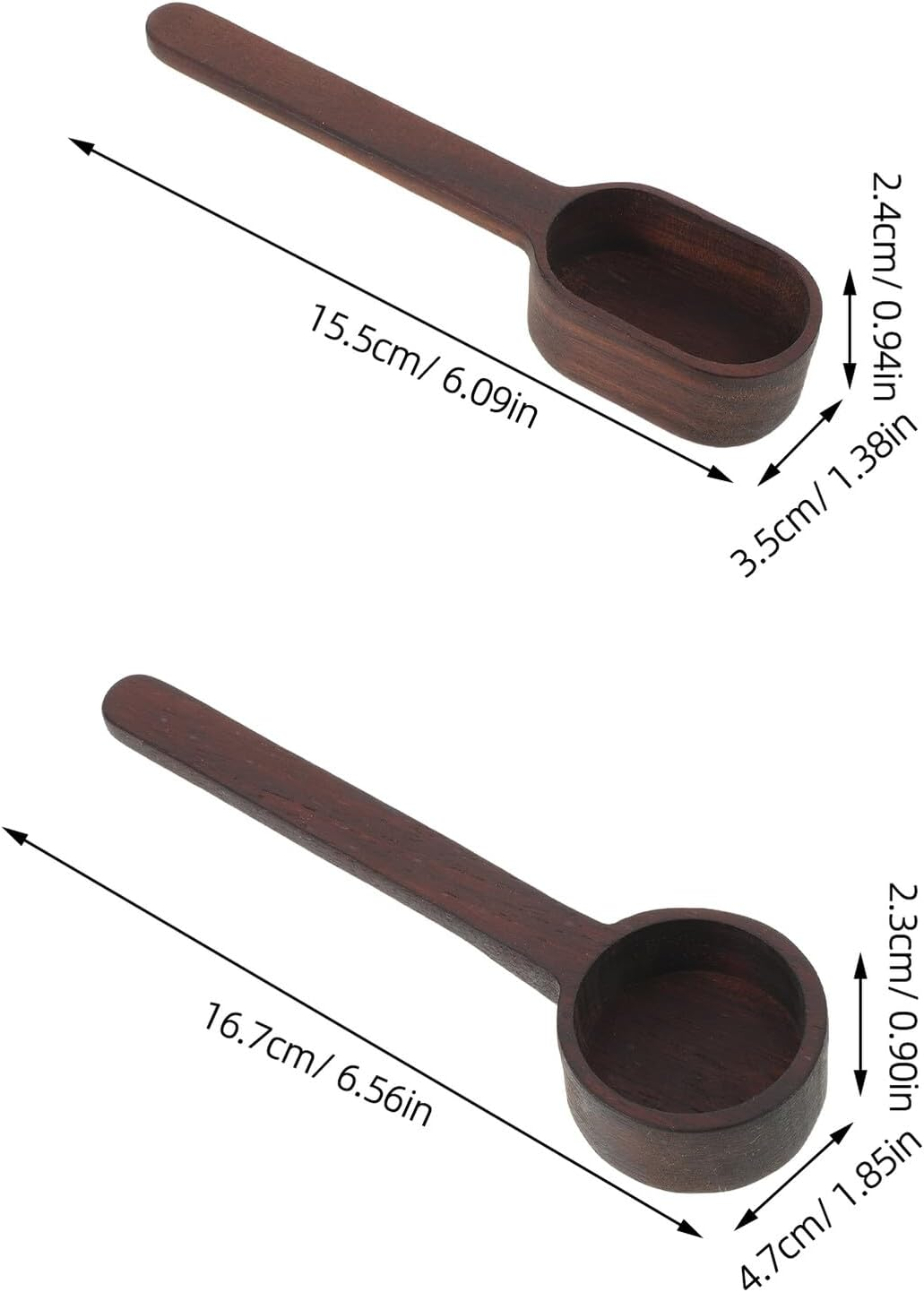 2Pcs Wood Coffee Bean Measuring Spoons Set Walnut Solid Wood Scoop for Ground Coffee and Espresso Small Kitchen Measuring Spoons for Tea Baking and Cooking