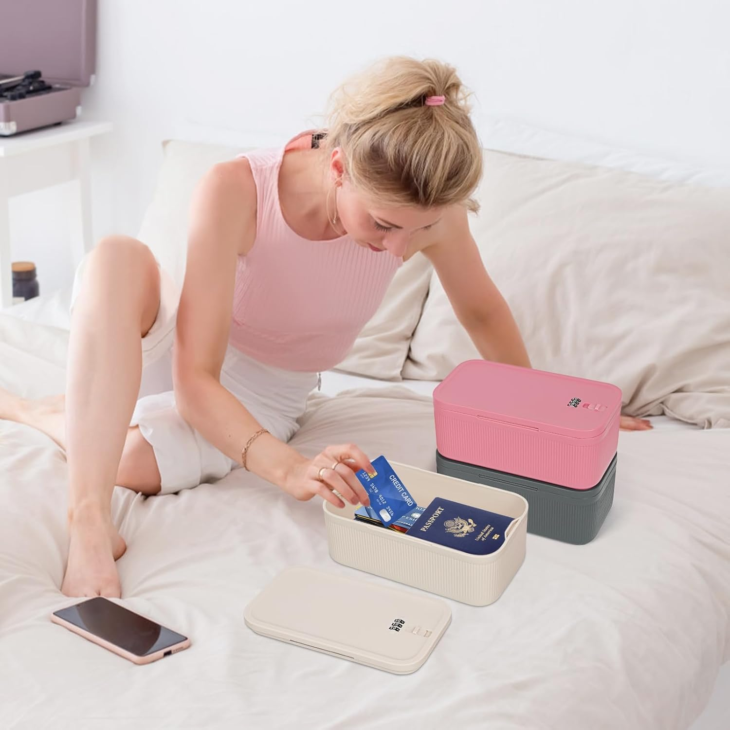 Lockable Storage Box, Refrigerator Lockbox for Personal Private Items,Snacks,Locking Cell Phone Smart Device Jail,Small Lock Box Mini Lockable Storage Container for Office,Home(Grey) image number 3