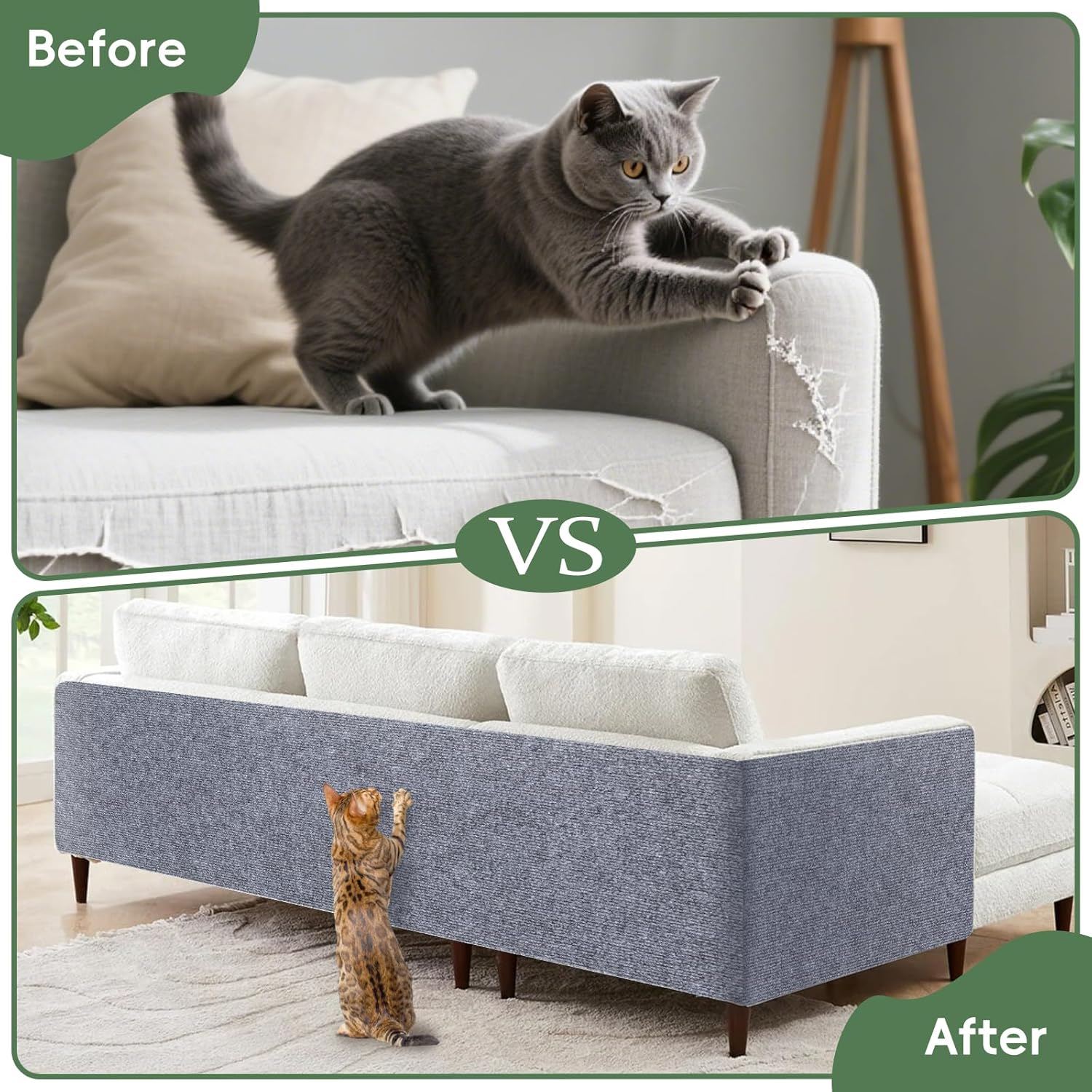 Pack of 3 Self-Adhesive Scratching Mat, Thickened Cuttable Scratch Mat, Cat Scratching Mat, Cat Scratching Mat for Couch Furniture or Wall Protection (Light Grey, 100 X 30 Cm) image number 6