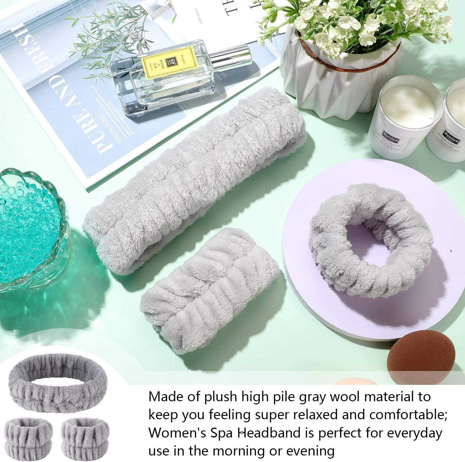 1 Set Spa Face Headband Wrist Wash Bands Set, Hair Band, Wrist Hair Band, Headband Wrist Wash Band Set, for Face Care, Face Washing, Spa, Shower &ndash; Grey image number 3