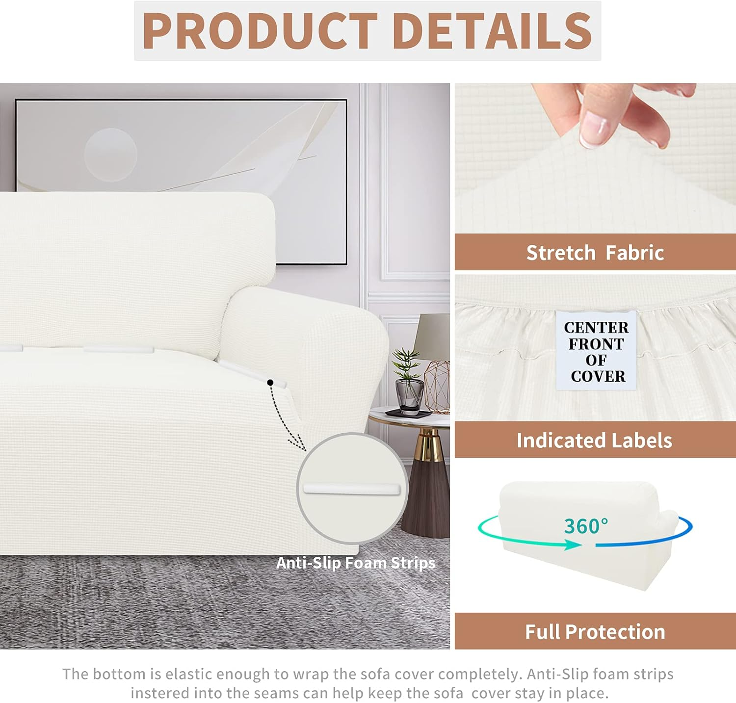 Easy-Going 100% Waterproof Couch Cover, Dual Waterproof Sofa Cover, Stretch Jacquard Sofa Slipcover, Leakproof Furniture Protector for Kids, Pets, Dog and Cat (Sofa, Cream) image number 7
