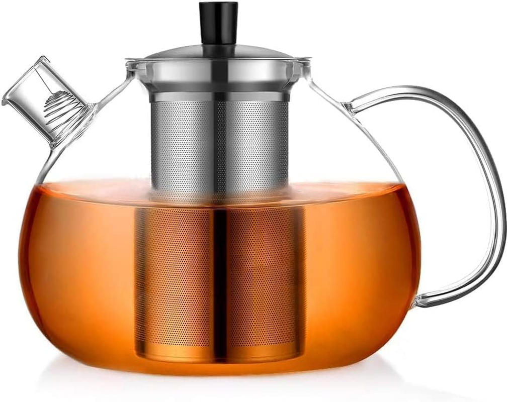 Ecooe 2000Ml(67Oz) Glass Teapot with Removable Stainless Steel Infuser for Stovetop Safe, Glass Blooming Tea Pot for Loose Tea, Glass Tea Kettle with Strainer, Large Clear Teapot for Tea Party - Silver Color image number 6
