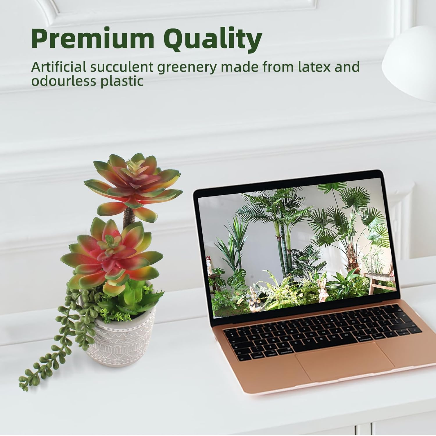 Artificial Succulents 11.4 Inch Realistic Textured Fake Succulents Faux Green Plants Aloe String of Pearls Potted Ceramic Plant for Home Decor Table Centerpiece image number 5