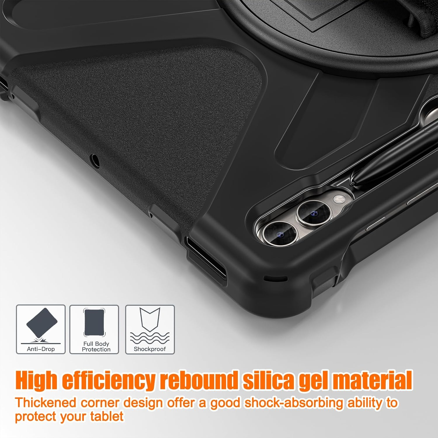 Zenrich Rugged Case for Samsung Galaxy Tab S10 plus / S9 FE+ / S9 plus 12.4 Inch 5G 2024/2023, Shockproof S8+/S7 FE/S7+ Tablet Case with Rotating Stand Pen Holder Hand Strap Shoulder Belt, Black image number 6