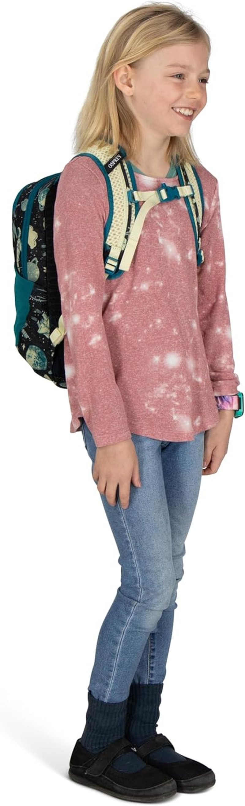 Osprey Daylite Jr. Kids' Commuter Backpack - Space Travel Print/Antique Blue image number 3