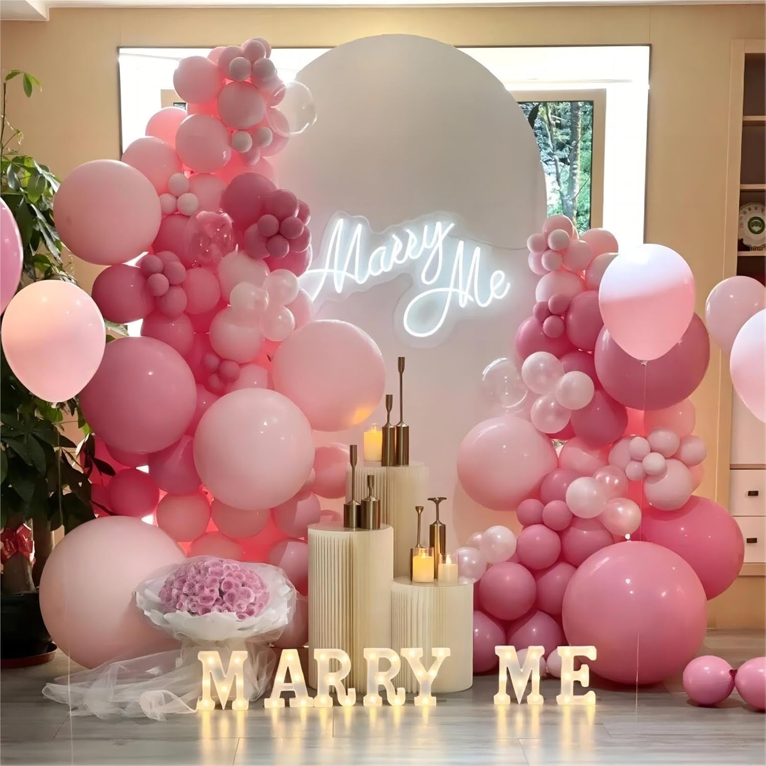 110Pcs Light Pink Balloons, 12Inch Pink Latex Party Balloons, Helium Quality for Birthday Gender Reveal Wedding Baby Shower Party Decorations(With 2 Pink Balloons) - Dark Brown image number 4