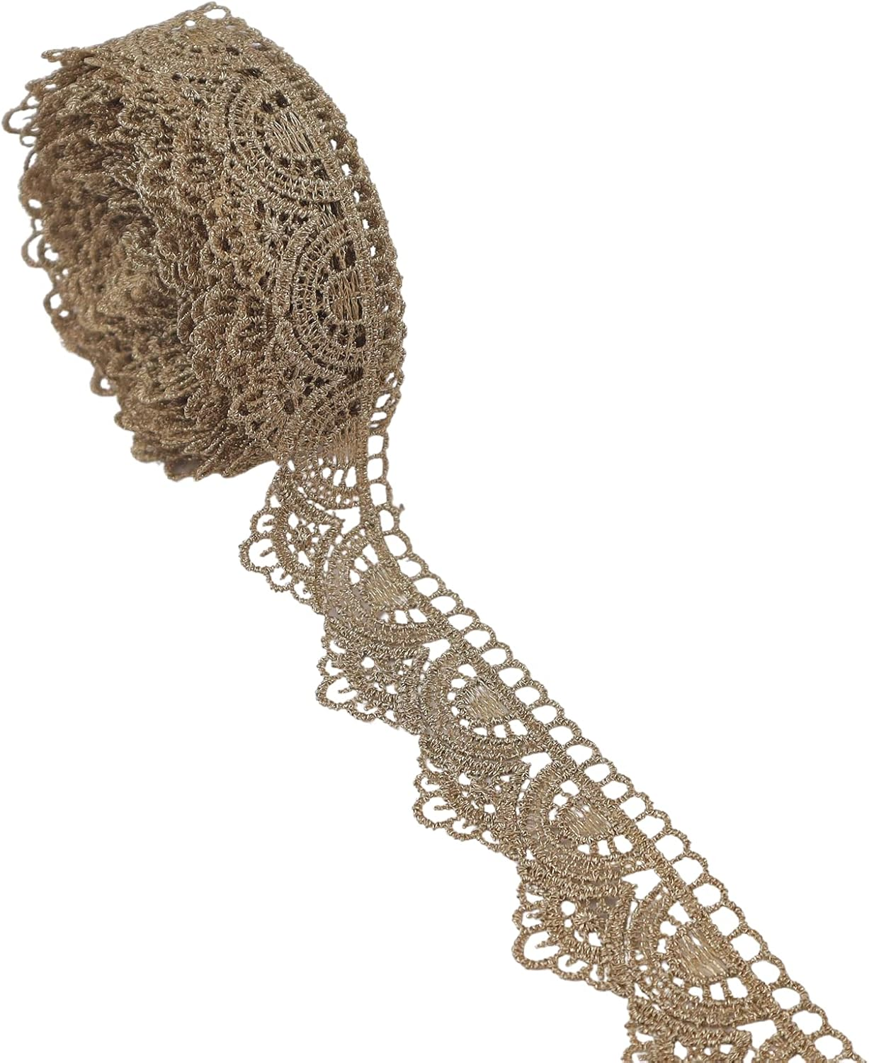 Gold Lace Ribbon 4.8 Yards Golden Embroidery Venice Lace Trim Vintage Golden for Sewing Cake Fringe Wedding Bridal Dress 1.2 Inch image number 4