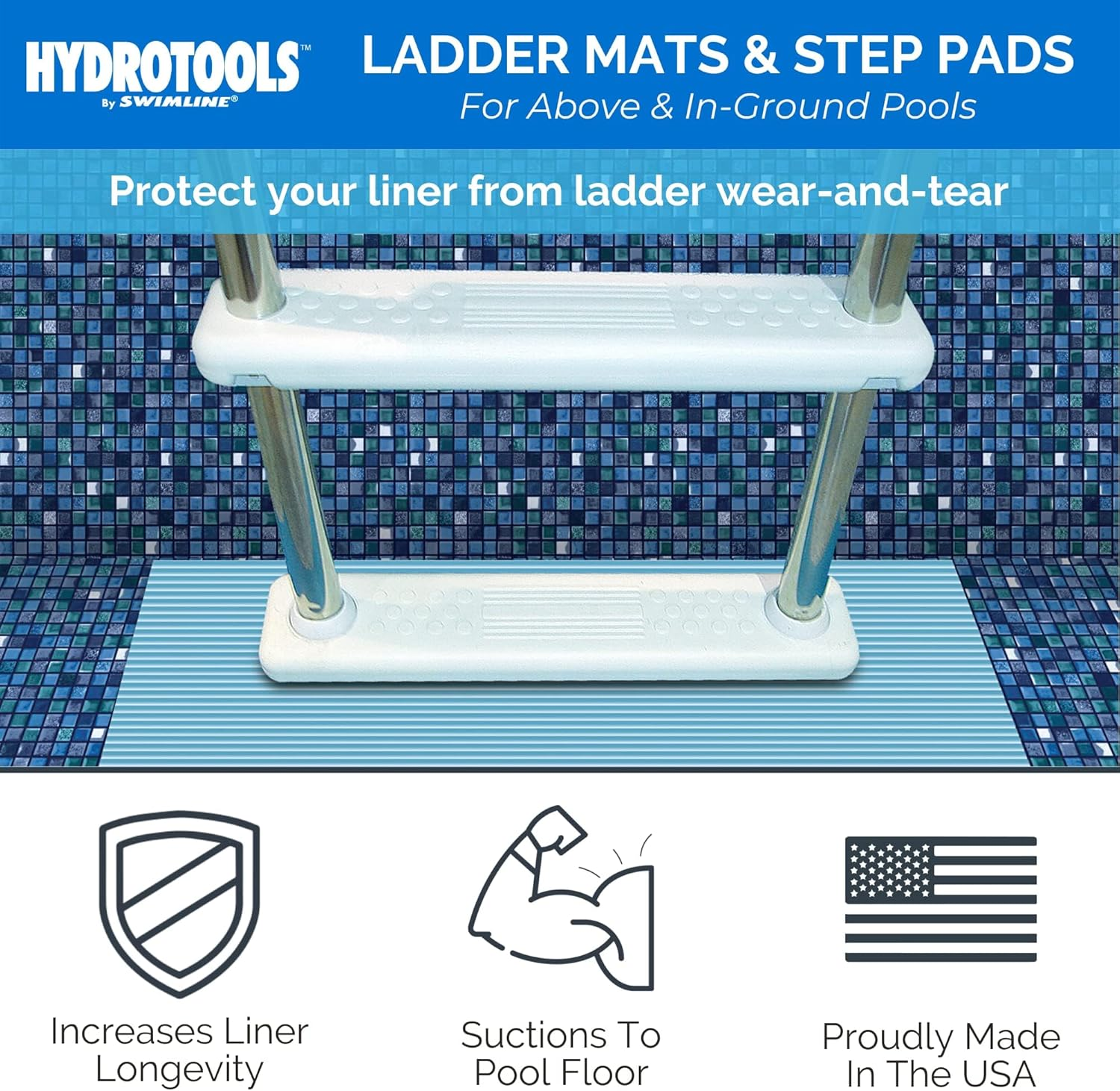 SWIMLINE HYDROTOOLS Protecitve Pool Ladder Mat for above Ground Pools Stairs, Steps, & Ladders | 36 X 36 INCH | Safety & Stability Swimming Pool Accessories | Made in USA | Premium Durable Material image number 3