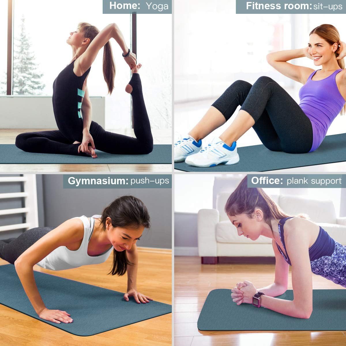 LEFAFA Yoga Mat Non Slip, Extra Thick 6MM TPE Workout Pilates Mats, Eco Friendly Fitness Exercise Mat for Women Men, Workout Mat with Carrying Strap and Storage Bag for Home Gym Floor - Green image number 5