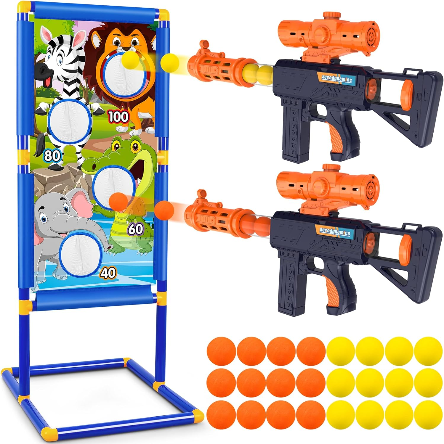 Shooting Game Toy for 5 6 7 8 9 10+ Years Old Boys Girls, 2Pk Foam Popper Air Guns with Animal Shooting Target and 24 Foam Balls Bullet,Indoor Outdoor Activity Games, Birthday Gifts for Kids,Teens image number 4