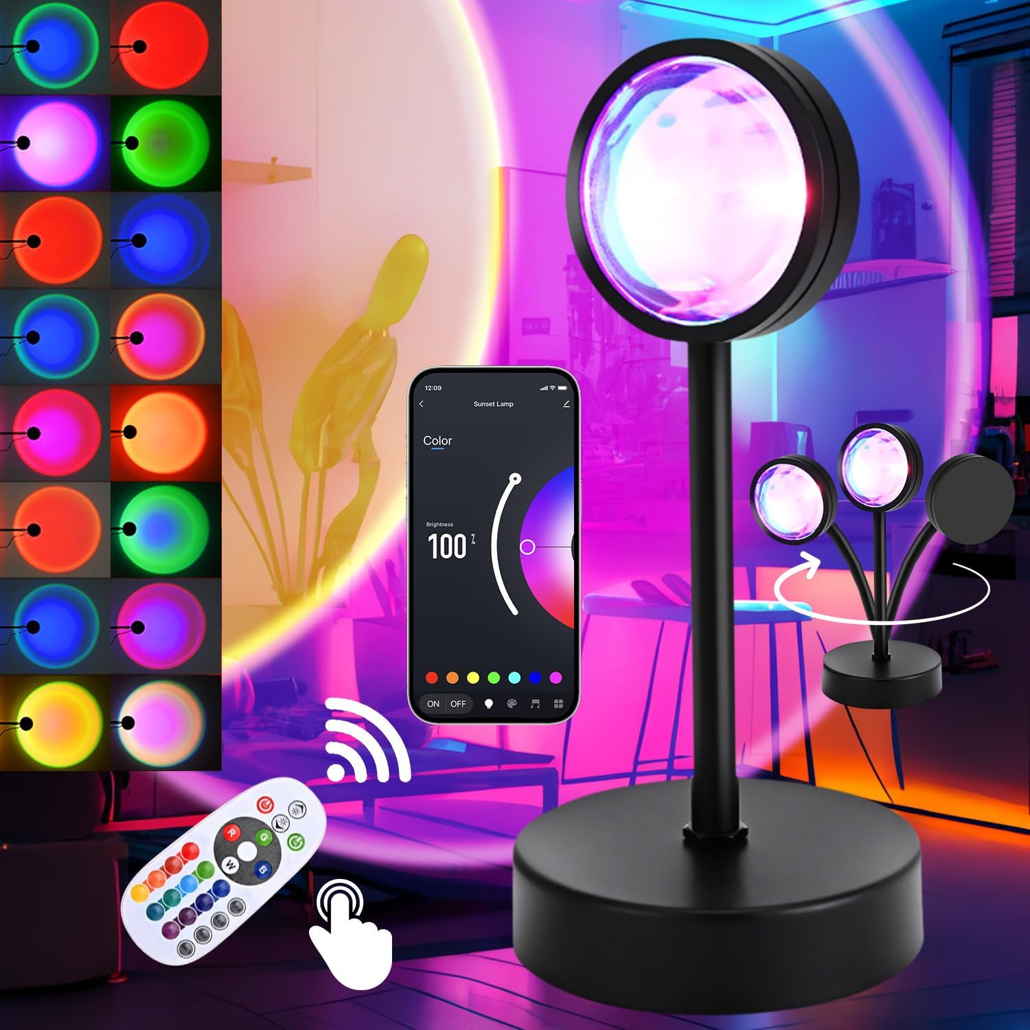 Sunset Lamp Projection, 360&deg; LED Sunset Lamp with App & Remote Control, 16 Million Colors Multicolour Palette Ambient Lighting,For TIK Tok Video Room Decor image number 5