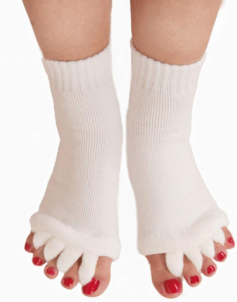 3 Pairs Yoga Sport Gym Five Toe Separator Socks Foot Alignment Pain Massage Toeless Socks image number 6