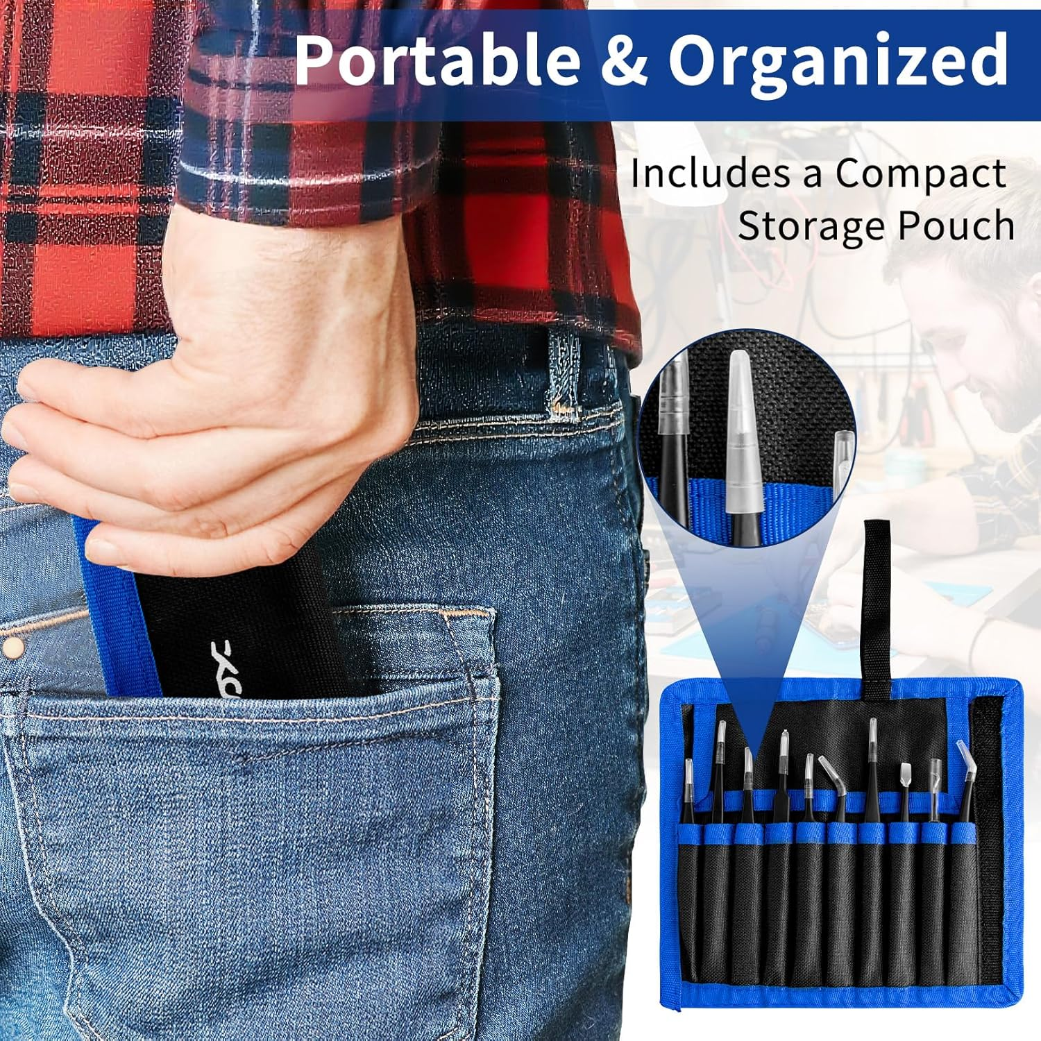 Precision Tweezers Set, XOOL 10 PCS ESD Tweezers Set, Anti-Static Stainless Steel Tweezers Kit, Multi-Standard Stainless Steel Tweezers for Lab, Electronics, Jewelry and Detailed Work image number 2