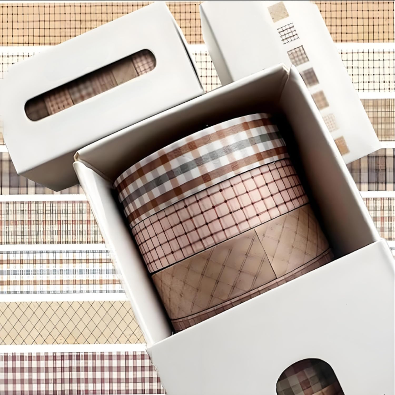 Vintage Tape 8 Rolls Set,Ultra-Thin Nostalgic Decorative Pattern Handbook Tape,For Art Collage,Diy Crafts,Journal Decoration,Gift Wrapping,Classic Checkered Vintage Series (Retro Plaid) image number 4
