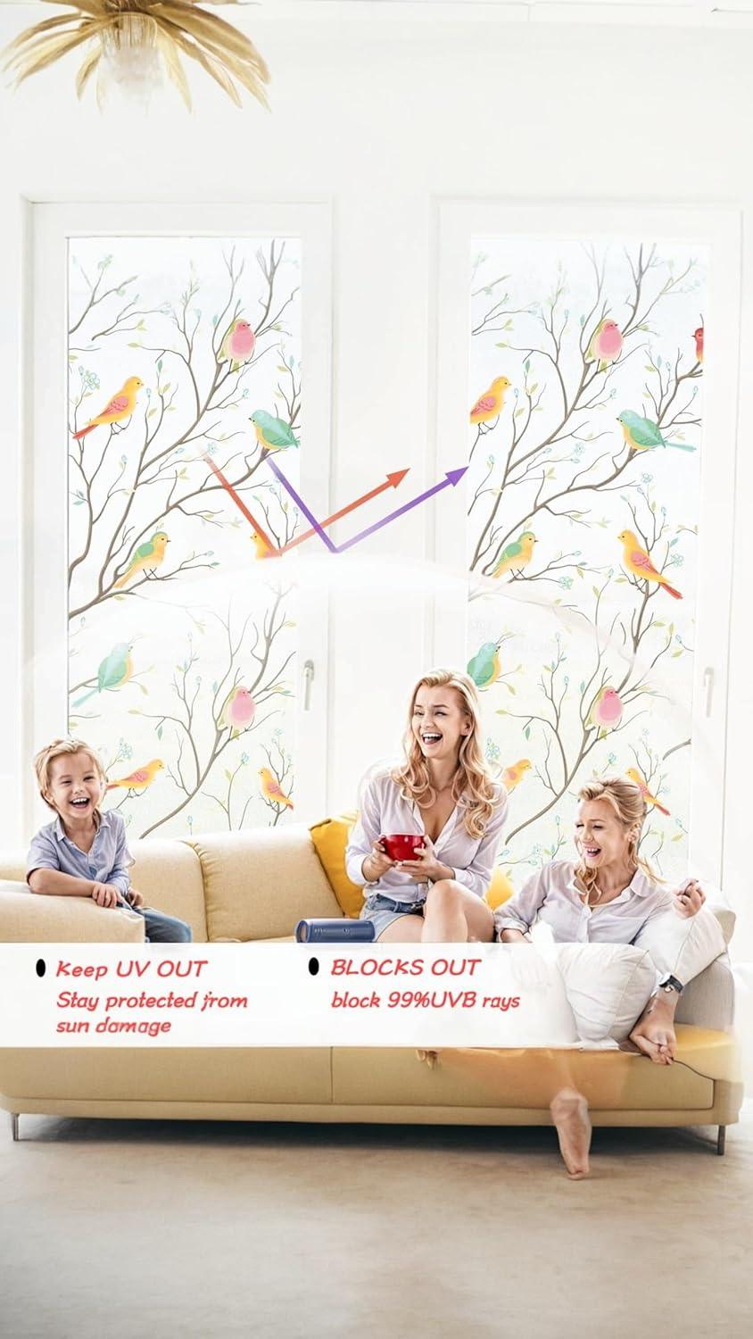 Honwor Stain Glass Effect Privacy Film - Frosted Anti-Glare UV Protection for Windows | Non-Adhesive Static Cling | Home & Office Decor | 17.7X78.7 Inch image number 4