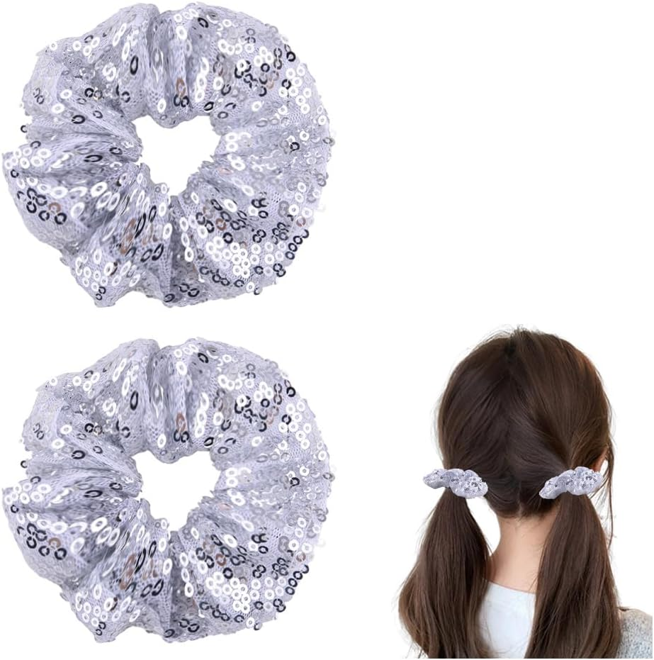 Gold Sequin Scrunchies for Girls Women Bling Elastic Hair Ties Bands Ropes Ponytail Holders for Christmas Party Hair Accessories Cheerleadering Hair Scrunchie Scrunchy 2 PCS