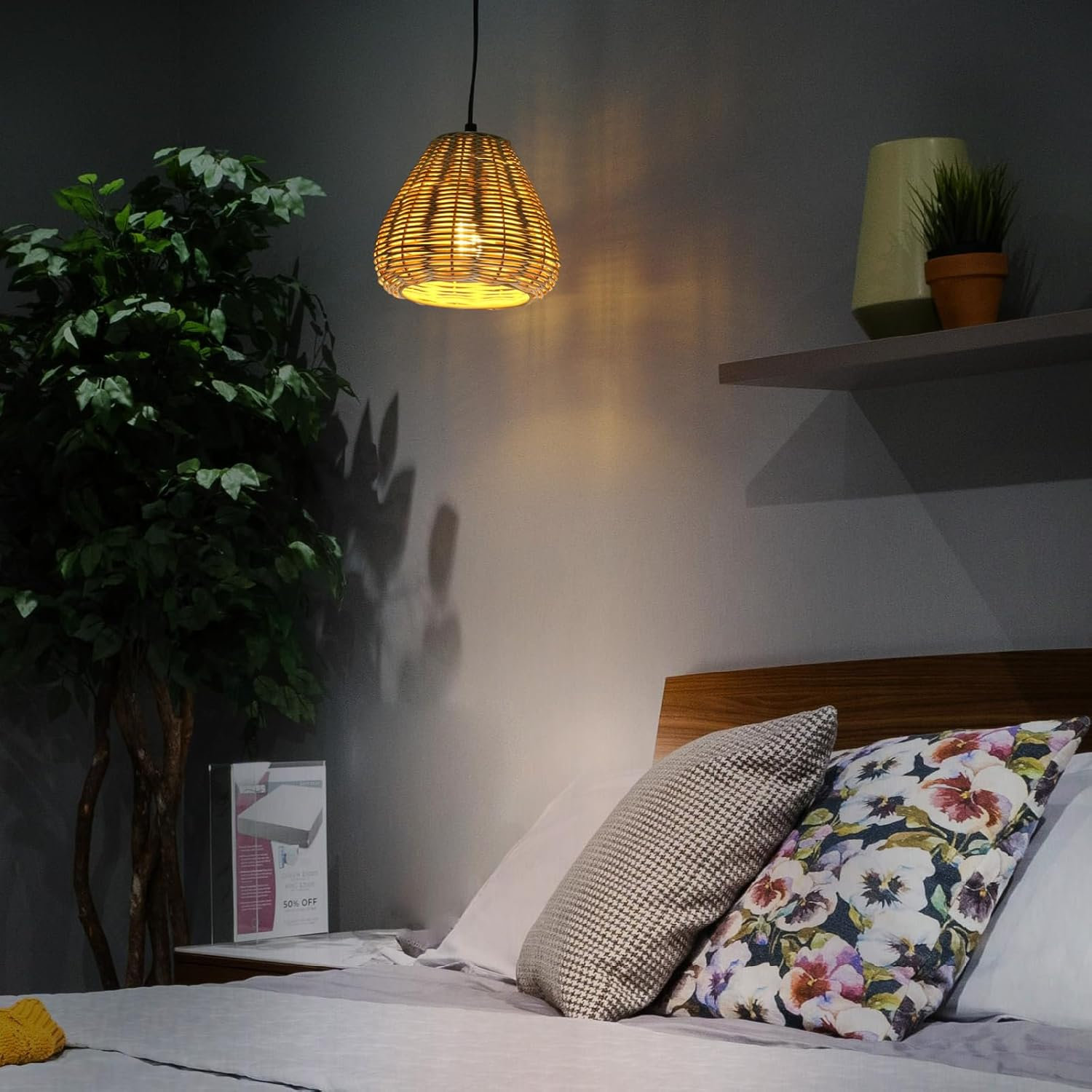 Round Rattan Lampshade Boho, Stylish Upgrade Lampshade for Table Lamp, Hanging and Floor Lamp, All Indoor Spaces (Brown, 14 Cm Diameter 15 Cm Height) image number 3