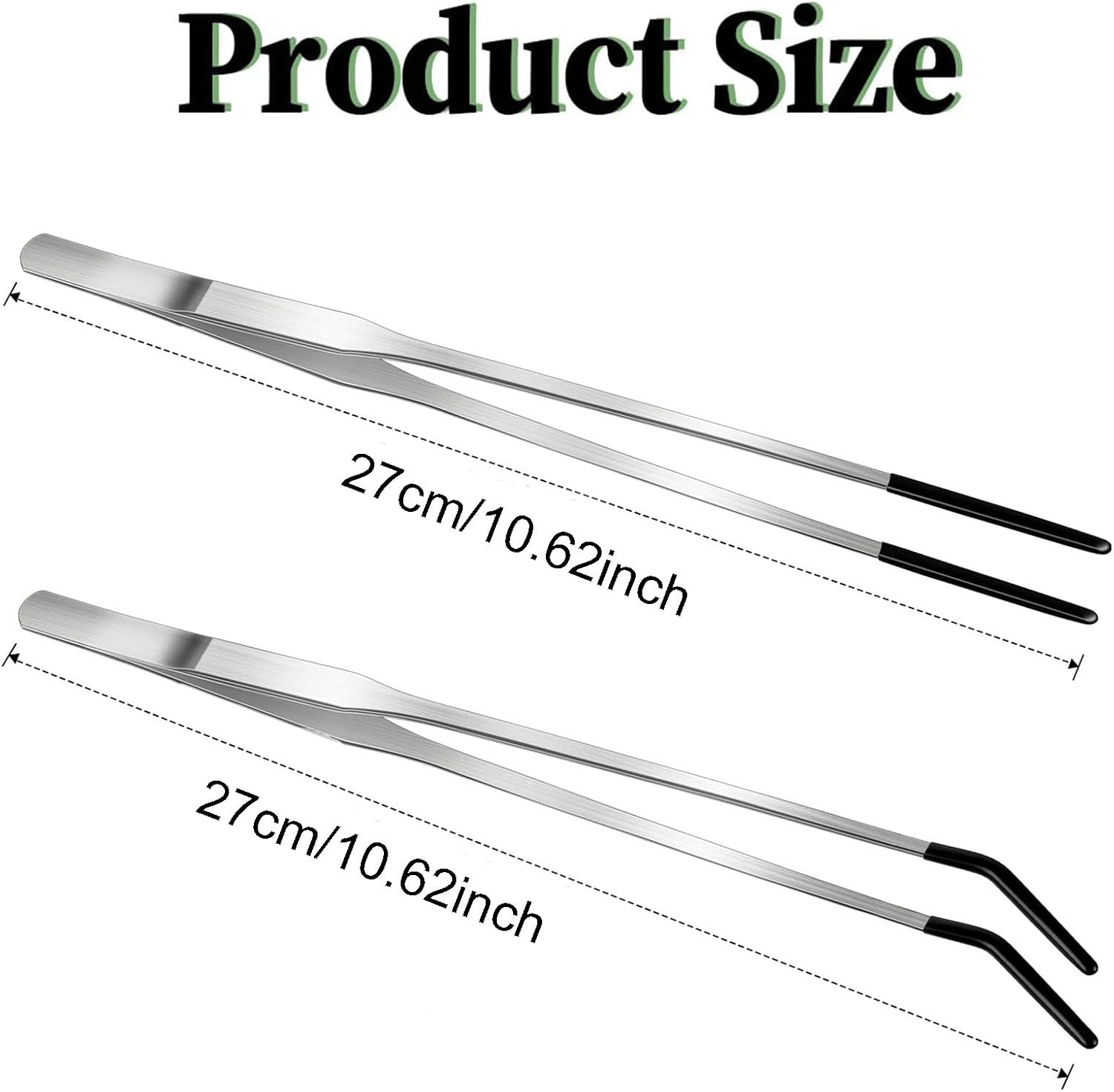 2PCS Stainless Steel Reptile Feeding Tongs with Rubber Tip,Crested Gecko Tank Accessories,10.6&rdquo; Heavy Duty Extra Long Tweezers Straight & Curved Long Tweezers for Aquarium & Terrarium or Craft image number 2
