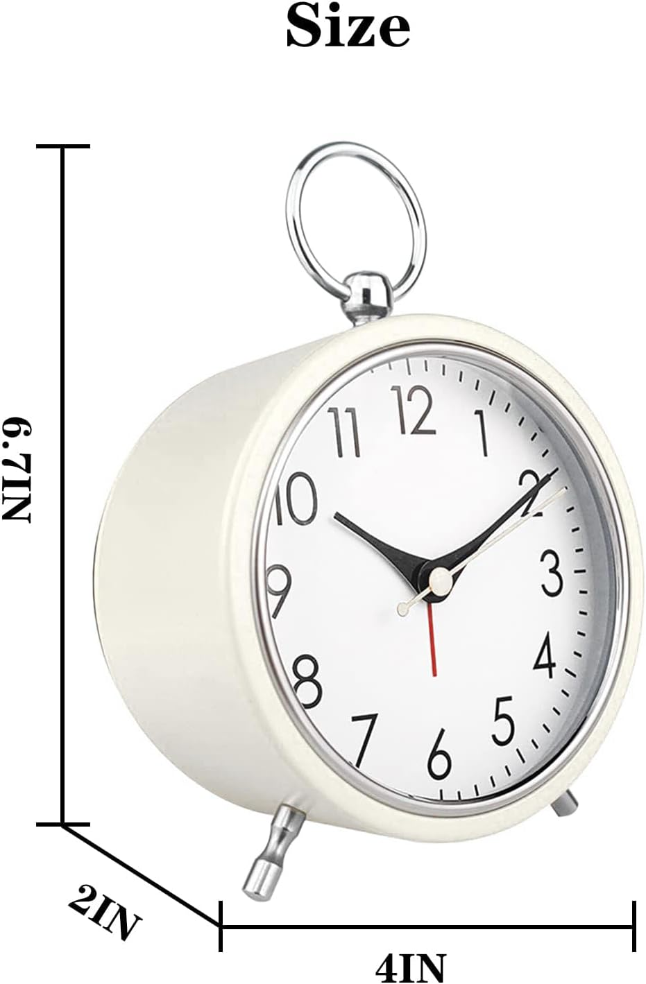Snooze Retro Alarm Clock, 4 Inch Portable Table Clock with Night Light, Silent Non-Ticking Metal Clock, Simple round Battery Powered Clock Decor for Living Room Bedroom Study Office (White) image number 5