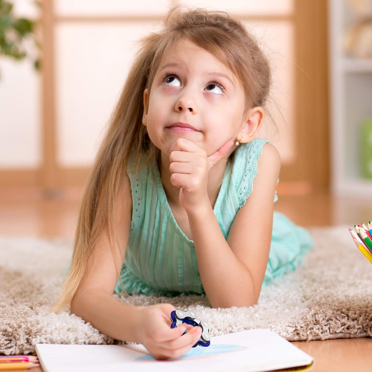 4 Pieces Fidget Toy Set Includes 2 Pieces Key Flippy Chain Stress Reducers and 2 Pieces Six Roller Chain Fidget Toy for Adults and Teens Stress and Anxiety Relief (Blue, Black) - Black,Blue image number 5