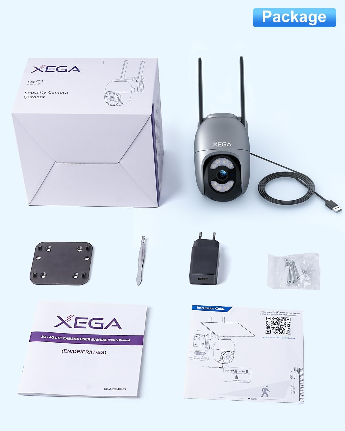 Xega 4G LTE Security Camera Outdoor with SIM Card【Plug in 24/7 Recording】 2K Wired 4G No Wifi Security Camera, IP PTZ CCTV Auto Tracking Human Detection Spotlight Siren Alert TF Cloud Storage IP66 image number 4