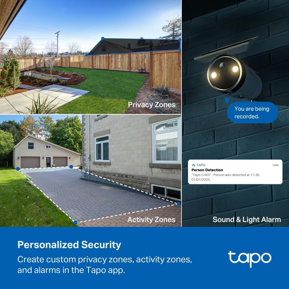 Tapo Tp-Link Smart Wire-Free Solar-Powered Camera & Solar Panel, Dual Band Connection, Full Color Night Vision, Starlight Sensor, 4K, IP65, Free AI Detection, Two-Way Audio, SD Card Slot (Tapo C465) image number 4