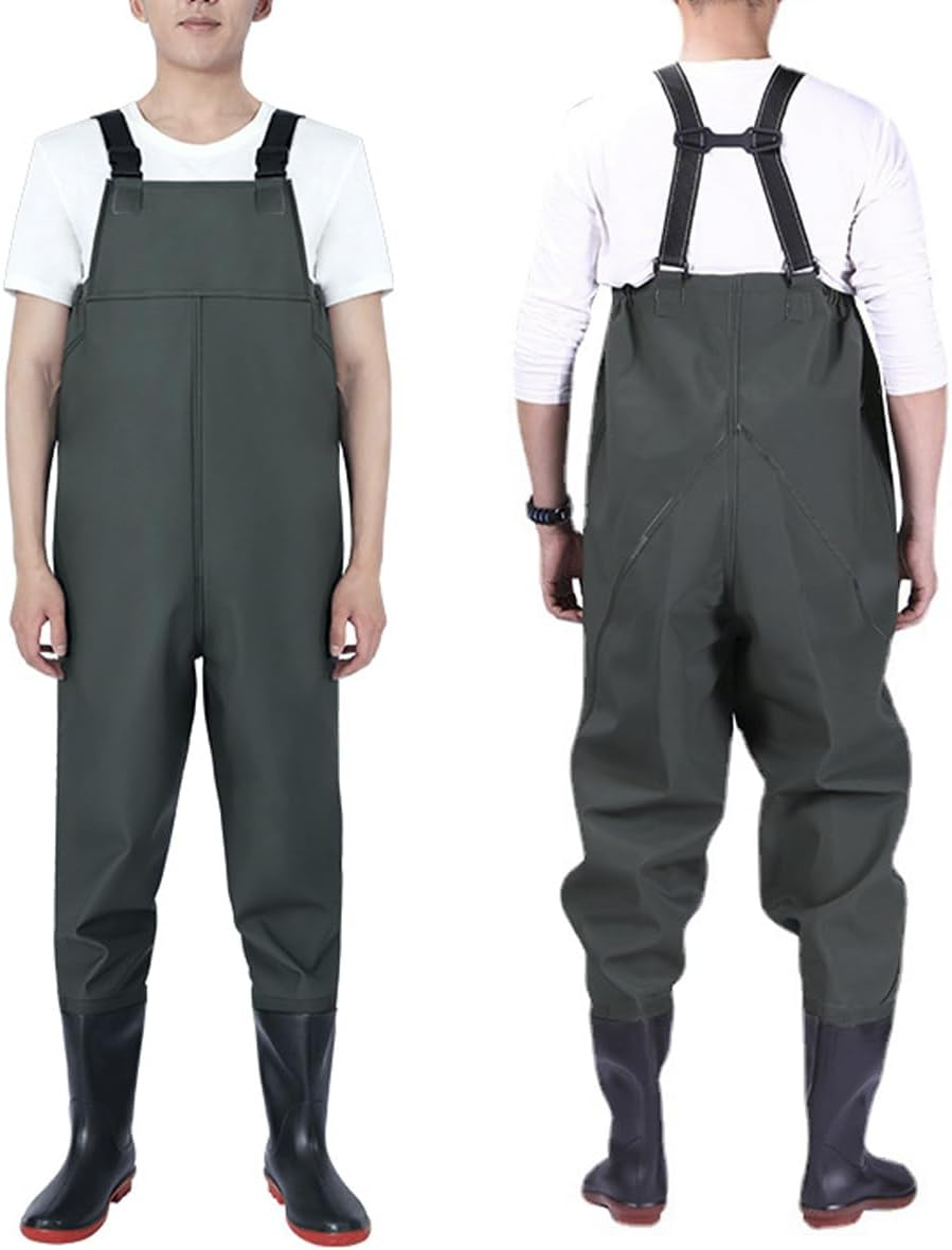 PVC Fishing Chest Waders for Men, Waterproof Bootfoot Waders with Boot Hanger, Green, 42 image number 3