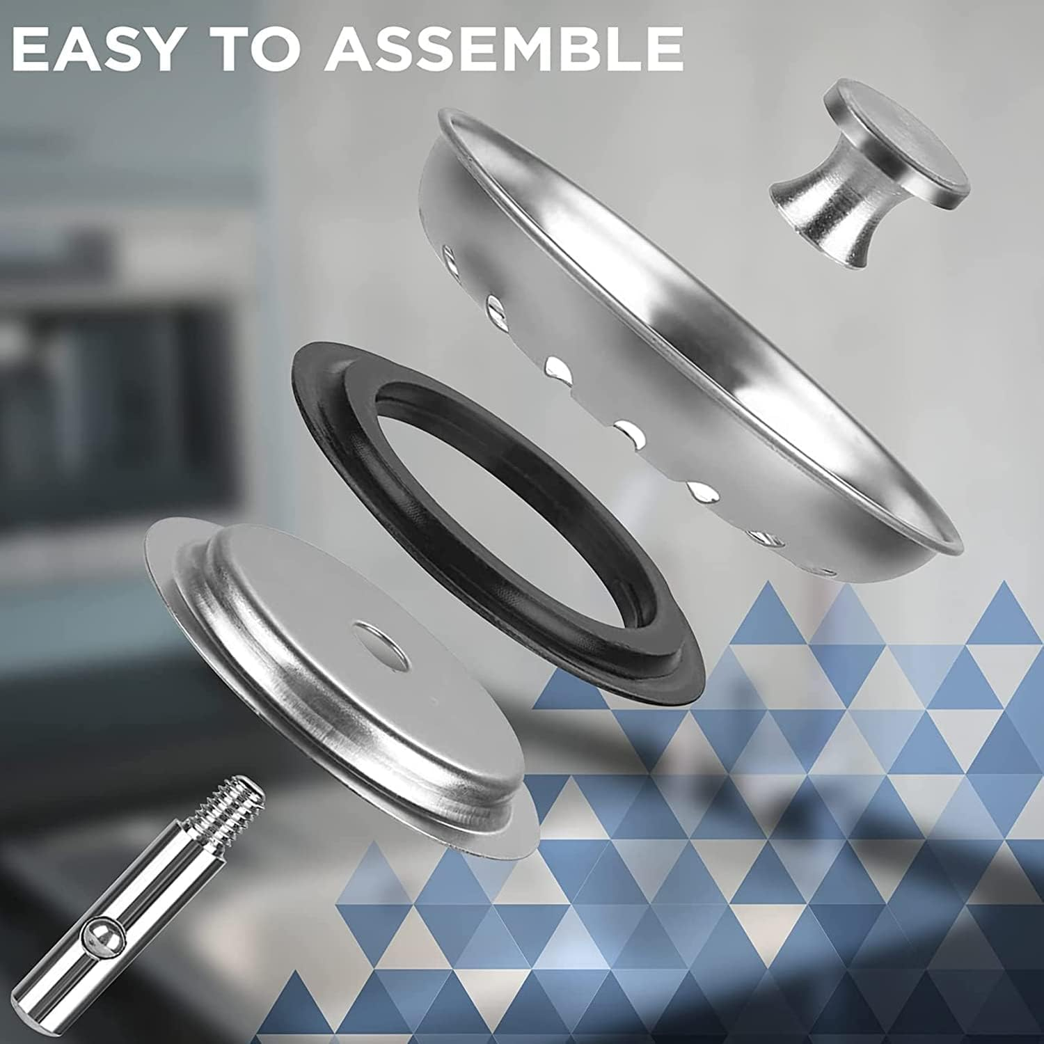 JZS Kitchen Sink Strainer and Stopper Combo Replacement, Fits Standard Drain, Kitchen Drain, Bathroom Drain, Stainless Steel Basket with Rubber Stopper Bottom,3 Pack