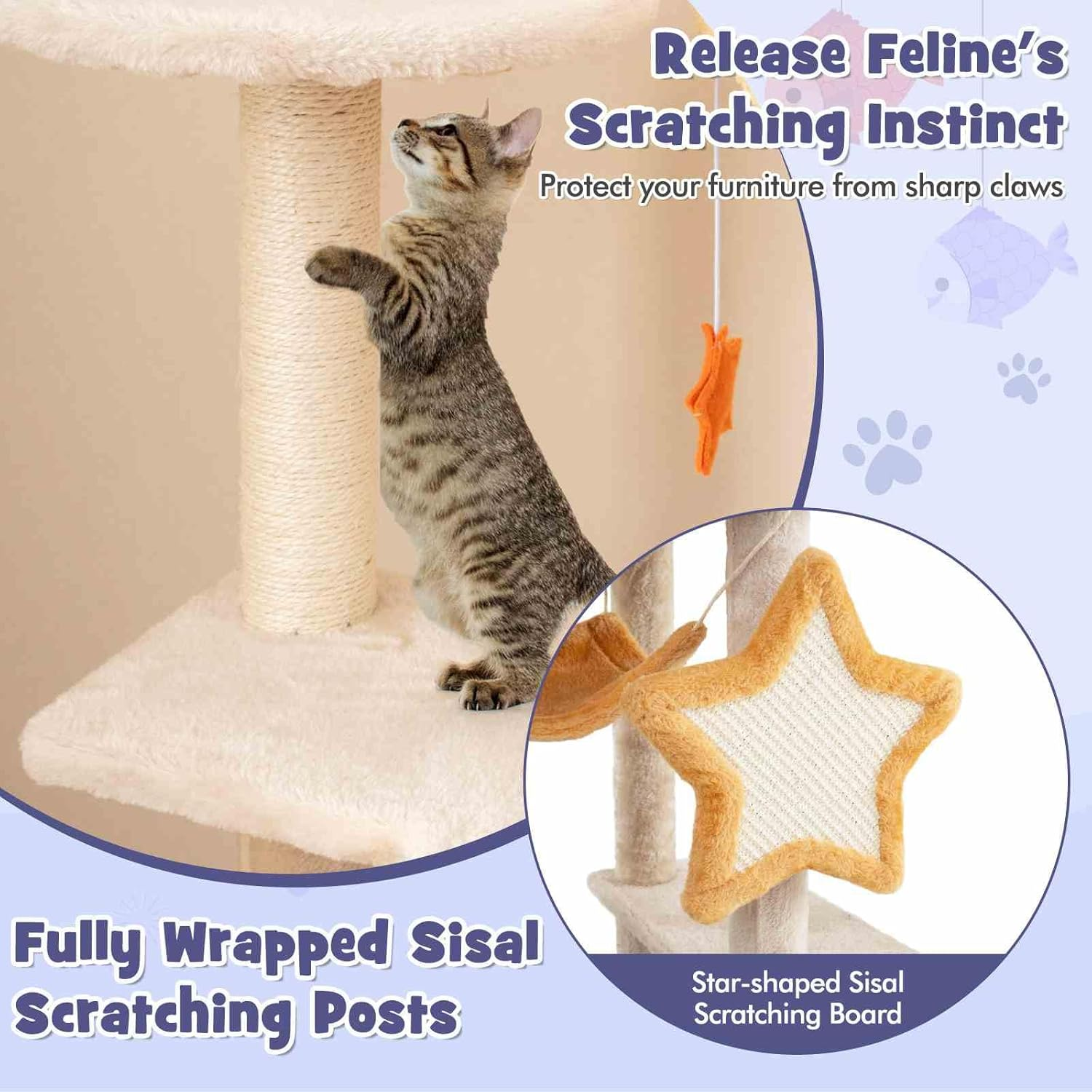 Costway 160Cm Cute Cat Tree for Indoor Cats, Multi-Level Cat Tower W/Sisal Scratching Posts & Board, Condo, Plush Perch & Platforms, Hanging Toys, Spring Ball, Large Kitty Activity Center