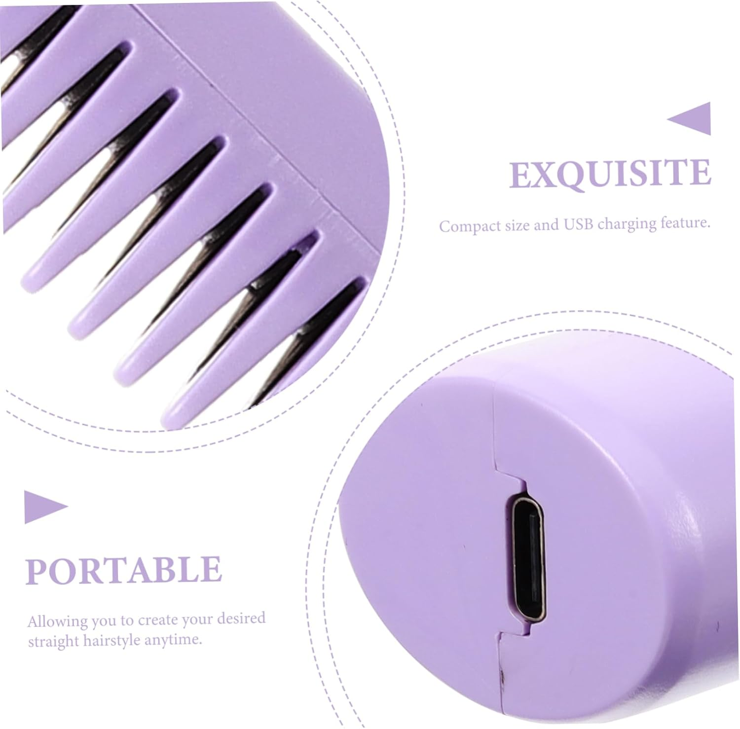 HAPINARY Cordless Hair Straightener Brush Heated Hair Straightening Comb Rechargeable Styling Tool Portable for Travel image number 6