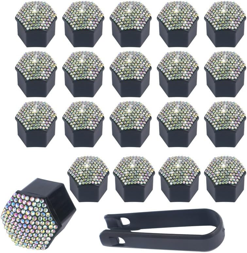 PTNKUIIY 21 Mm Car Nut Covers Wheel Nut Caps &ndash; Pack of 20 Bling Diamond Hexagonal Tyre Nut Covers Wheel Nut Cap with Removal Tool Wheel Bolt Caps Wheel Nut Cap Colourful image number 1