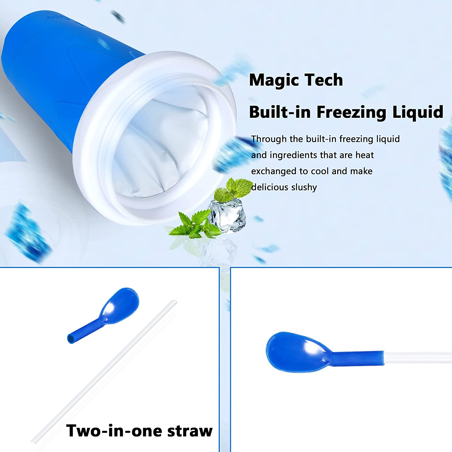 Color Land Slushie Slushy Maker Cup TIK TOK Frozen Magic Squeeze Ice Cream Maker Cup, Cool Stuff Trending Tiktok Items Homemade DIY Cool Gadgets with Lid & Straw (350ML, Blue) image number 6