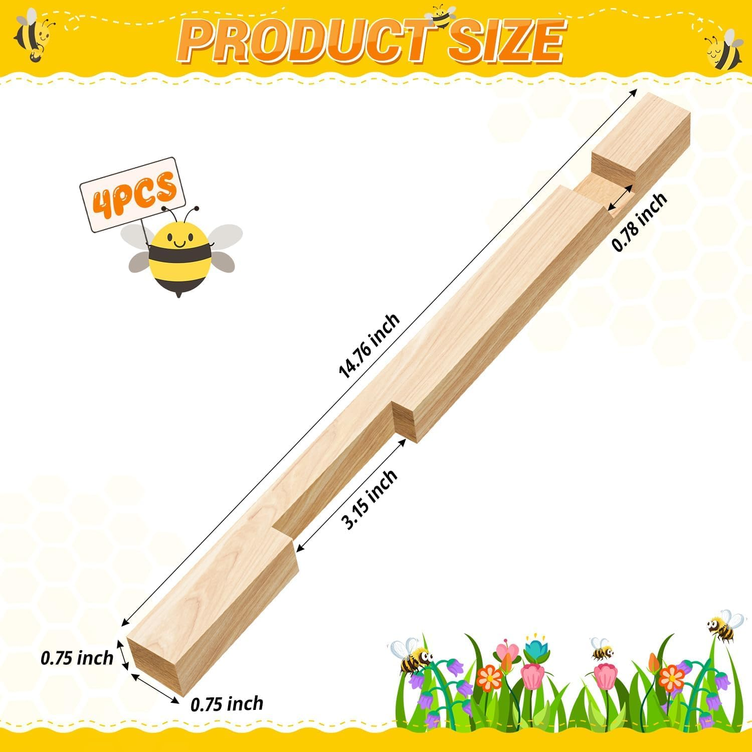 4 PCS Beehive Entrance Reducer, Wood Hive Entrance Protector Wood Bee Hive Entrance Reducer for 10 Frame Beehive Beekeeping Supplies image number 3
