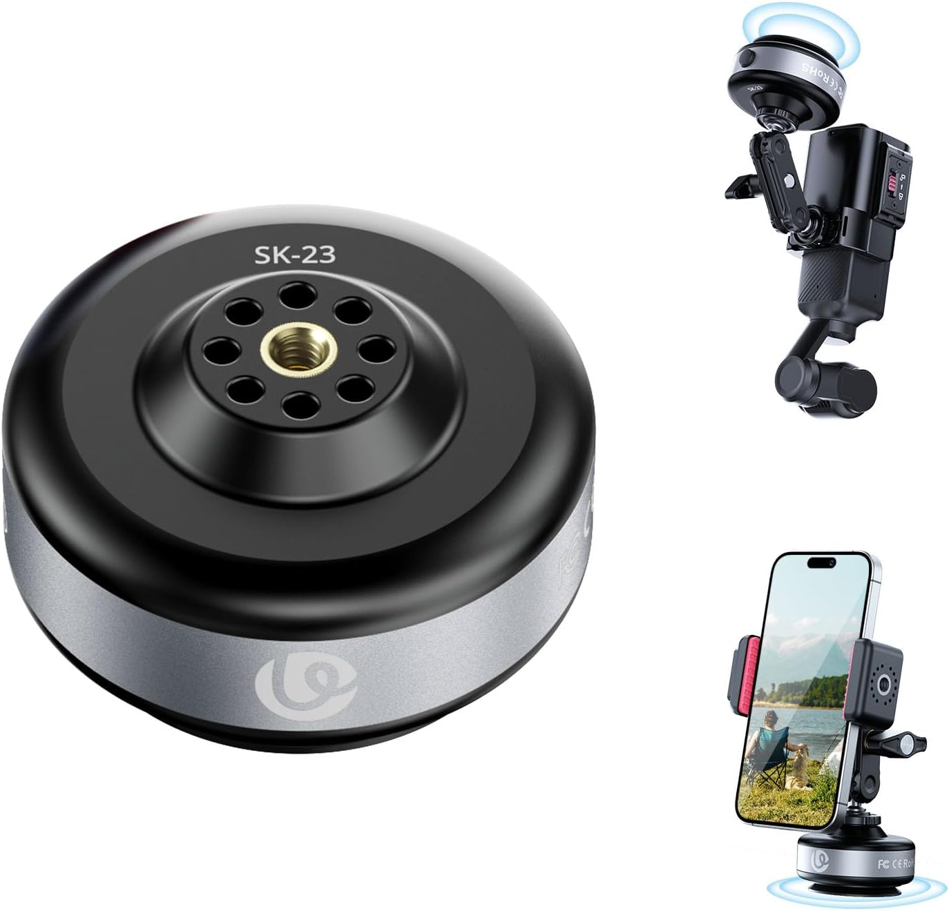 ULANZI SK-23 Electric Camera Suction Cup Mount with 1/4" Screw Hole for Gopro Hero 13/12/11/10/9, Insta360 X5/X4, DJI Osmo Pocket 3/2 Action 5 Pro/4, and Most Small Camera/Action Camera/Phone image number 3
