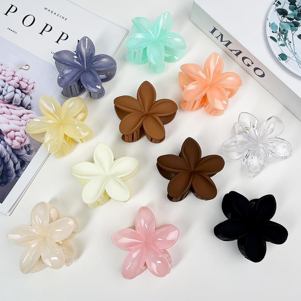 Creamy Yellow Hawaiian Flower Claw, Plumeria Clip, Preppy Flower, Hibiscus Claw for Women, Large Claws for Thick Hair, Hairs Accessories