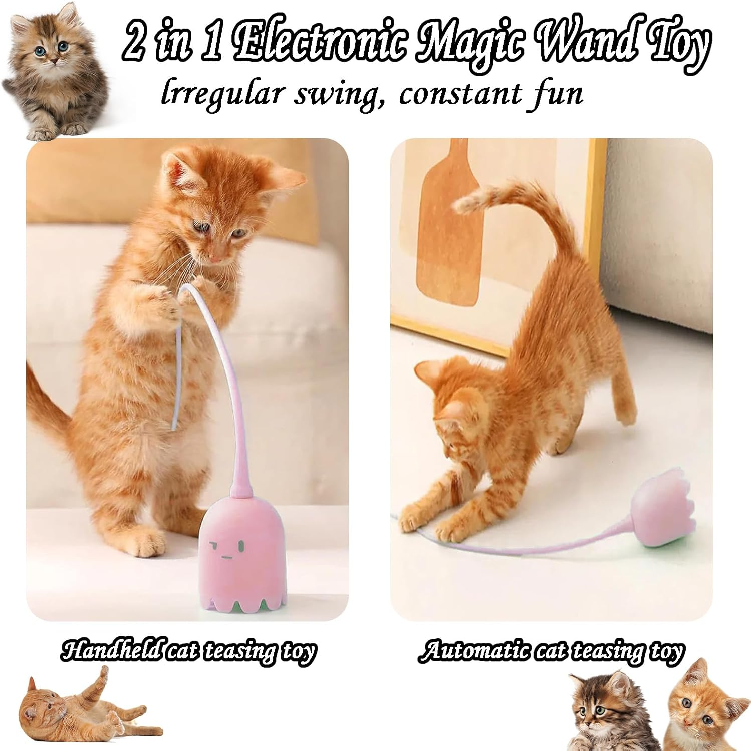 2024 New Cat Wand Toy - 2 in 1 Automatic Cat Silicone Tail Teaser Toy Silicone Teaser Tail Cat Toy, Silicone Cat Fairy Wand, Stress Relief Cat Pol Toy, Toy for Indoor Cats, Kittens, Dogs - Blue image number 3