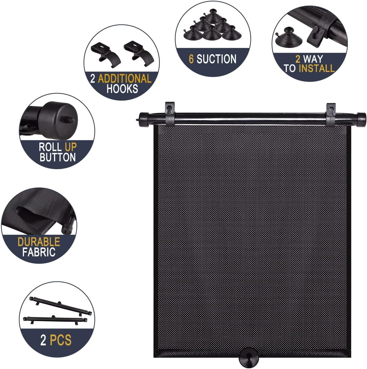 Car Sun Shade Side Window, Retractable Car Roller Shades for Side Window Blocks Harmful Sun Glare and Heat image number 1