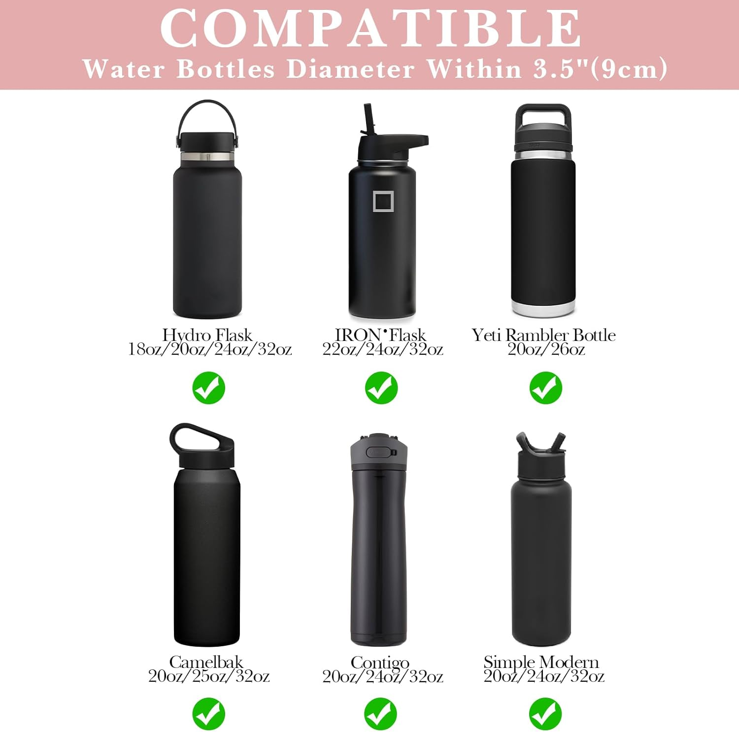 Linkidea Magnetic Water Bottle Sleeve Pouch Compatible with YETI Rambler Bottle, Hydro Flask Wide Mouth and Most 18Oz to 32Oz Bottles, Magnetically Water Bottle Bag for Gym with Pockets