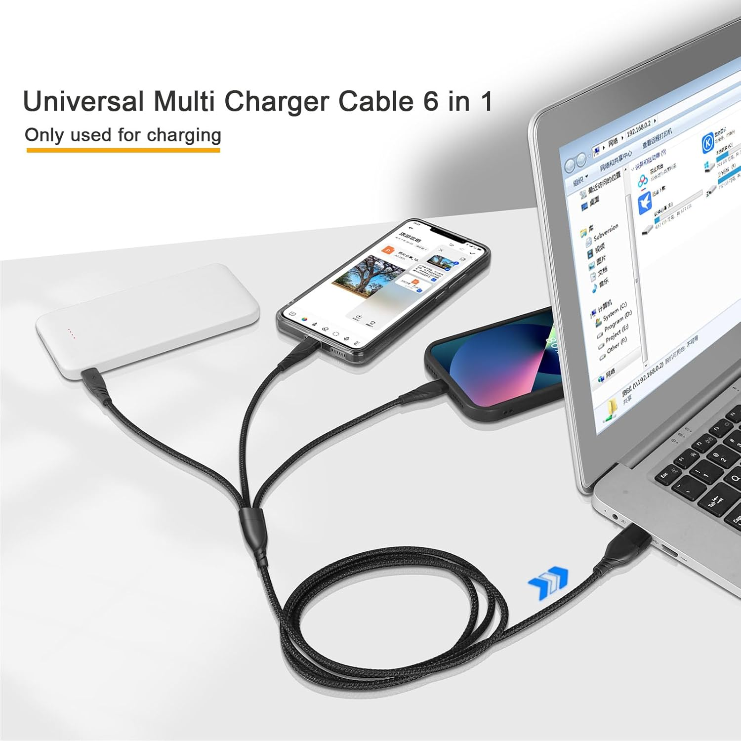 Multi Charging Cable, 1.2M Universal 5 in 1 Multiple USB Cable Fast Charging Cord with Type C/Micro USB/IP Port, Universal Charger for Cell Phone, Tablets, Samsung Galaxy, Huawei and More(2 Pack) image number 5