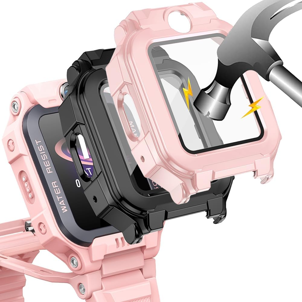 Akanry [Pack of 2 Hard Case Compatible with Imoo Watch Phone Z7 with Screen Protector, 9H Hardness Hard PC Tempered Glass Thin Case, Black Blue