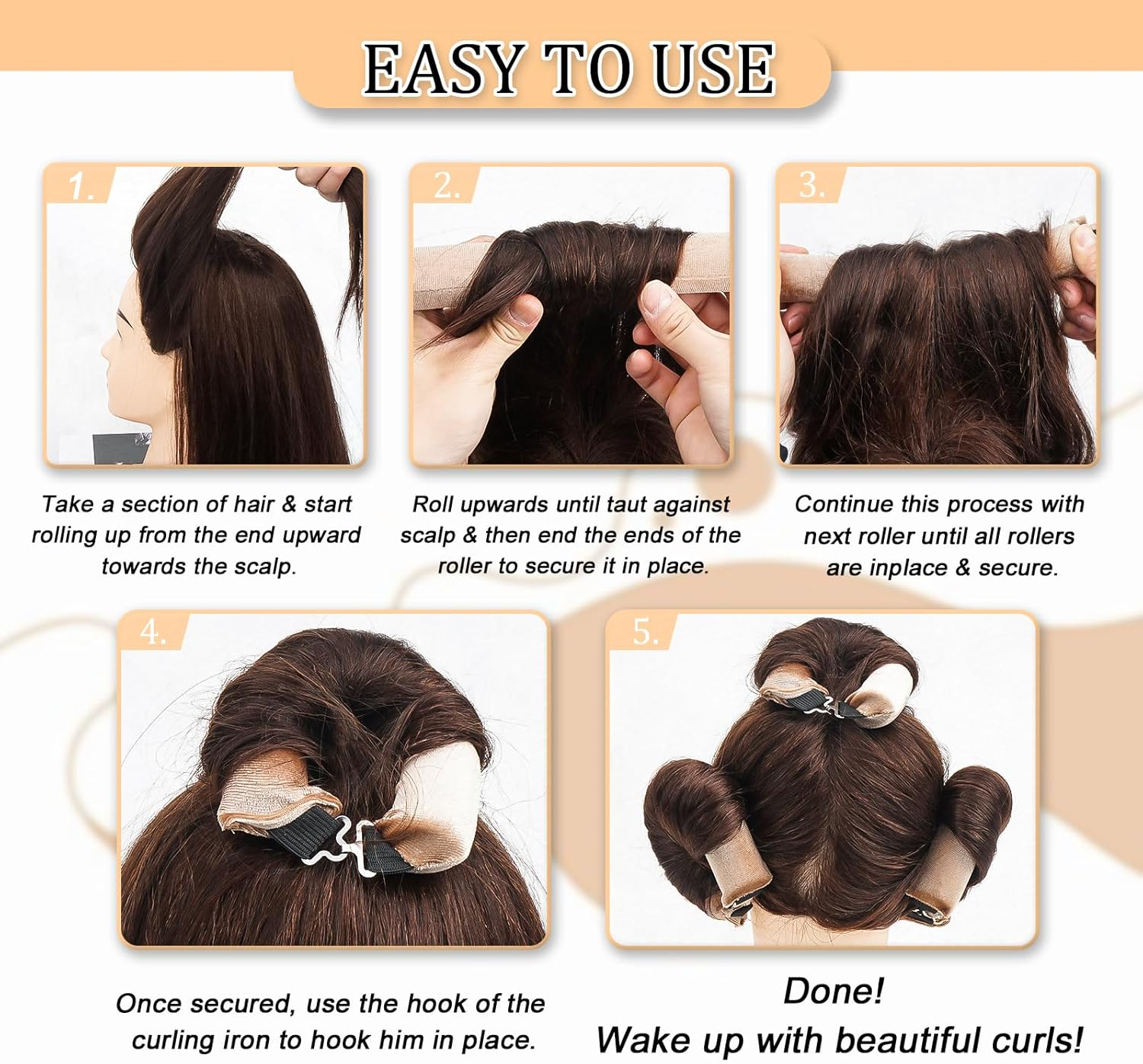 TULOBI 3Pcs Heatless Hair Curler, Overnight Heatless Curls Overnight Blowout Rods Flexi Rods with Hook, Soft Velvet Hair Curlers to Sleep in No Heat Curling Headband for Women Girls Long - Pink - Brown 3 image number 1