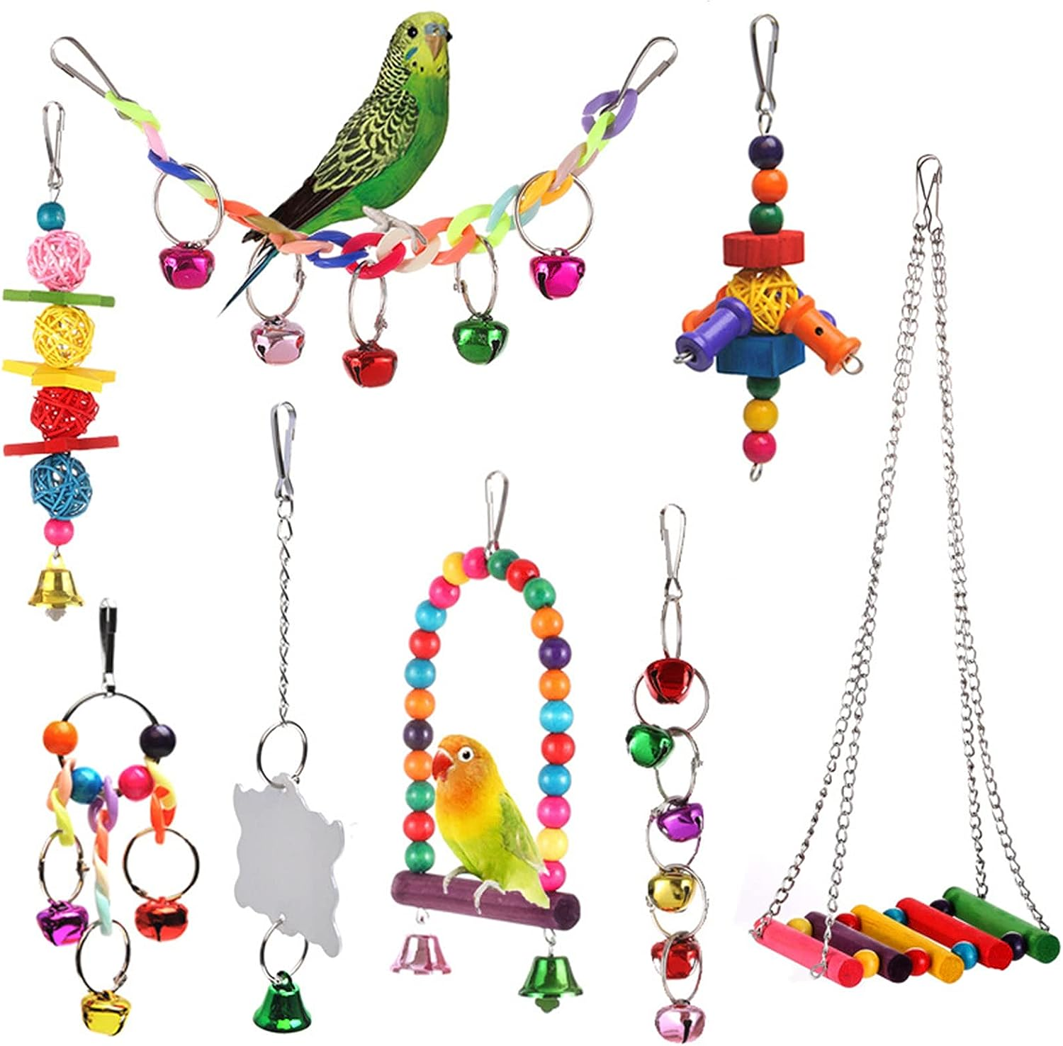 YBAONAN Bird Toys,Colorful Parrot Toys for Parakeets,8Pcs Hanging Parrot Toys Parakeet Toy for Small Bird Cockatiel,Love Birds, Finches image number 1