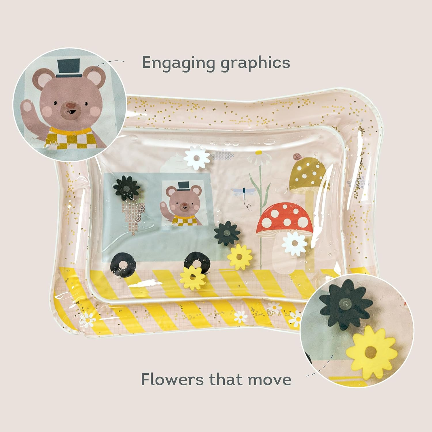 Taf Toys Ice Cream Bear Water Mat &ndash; Tummy Time Sensory Play Mat for Babies 3+ Months. XL Size 66X50Cm. Floating Toys & Glitter. Muscle Development & Multi-Sensory Fun image number 4